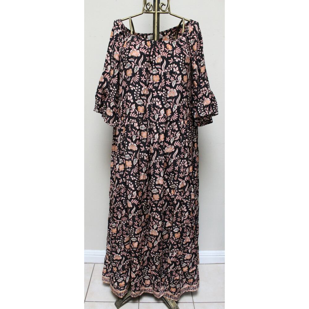Natalie Martin Mesa Sweet Autumn Brown Floral Ruffle Silk Maxi Dress Small